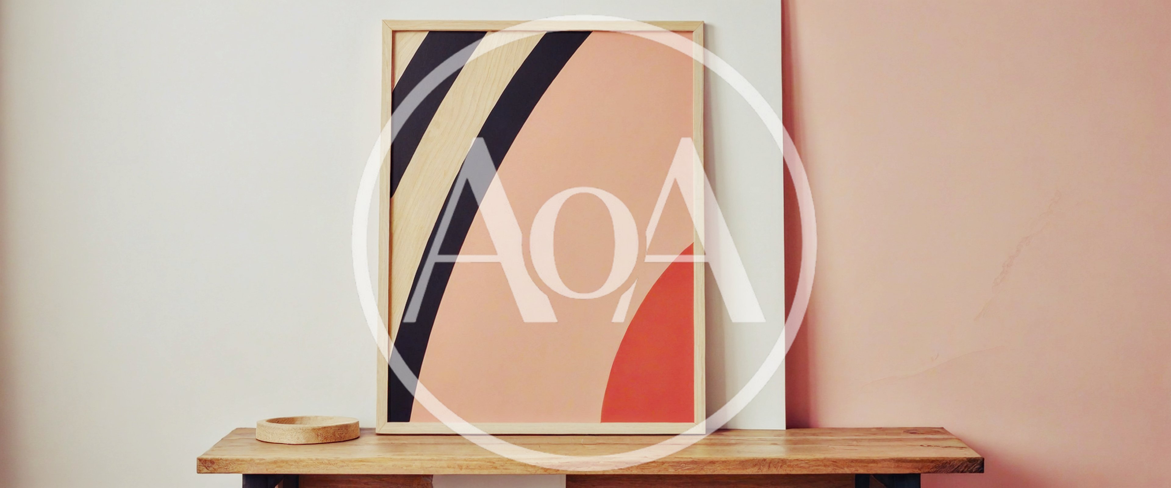 Abstract Art Print In Wooden Frame On Console Table
