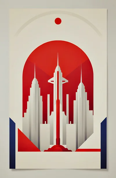 Art Deco Style Futuristic Cityscape Illustration