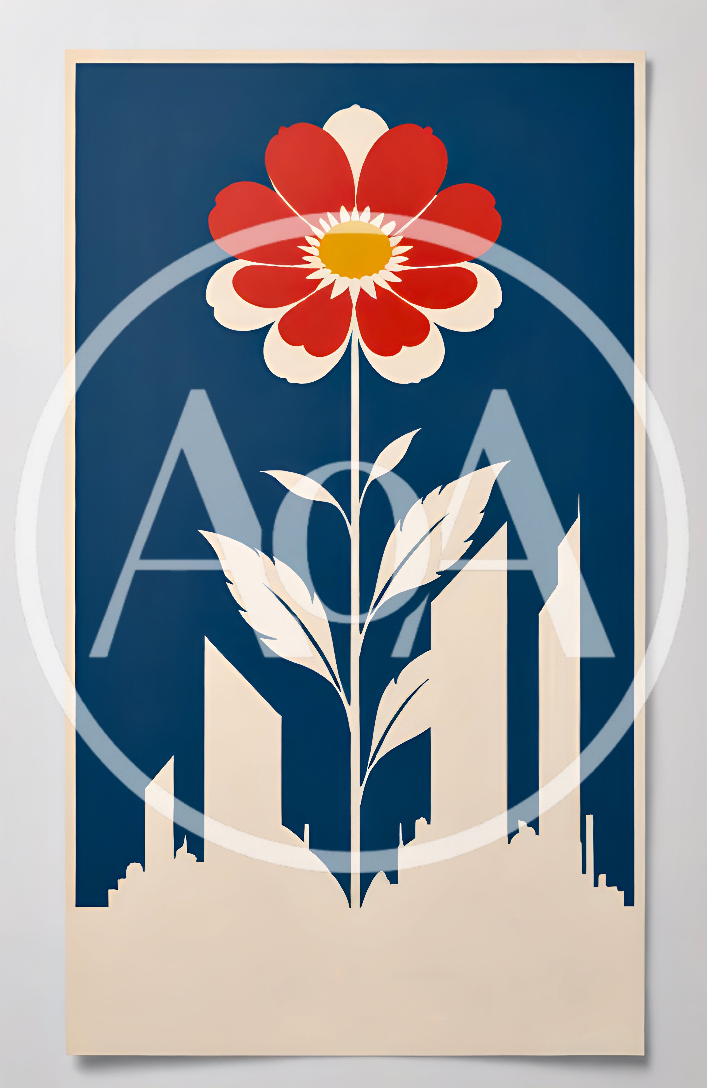 Minimalist Illustration Of A Flower Growing Through A Cityscape