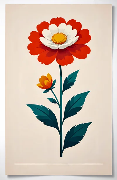 Minimalist Illustration Of A Red And White Flower