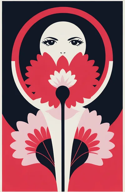 Stylized Art Deco Portrait Of A Woman With Flowers