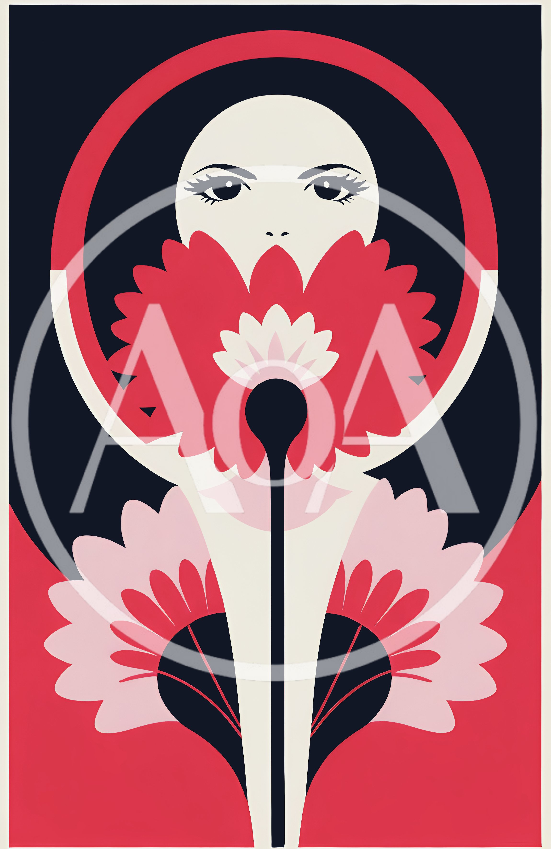 Stylized Art Deco Portrait Of A Woman With Flowers