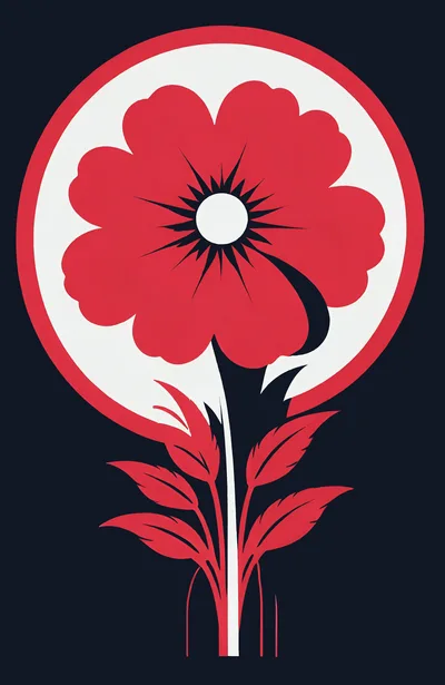 Stylized Red Poppy Flower Graphic Illustration