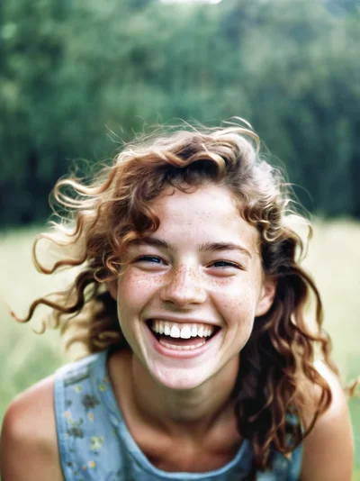 Portrait Of A Joyful Young Woman With Curly Hair