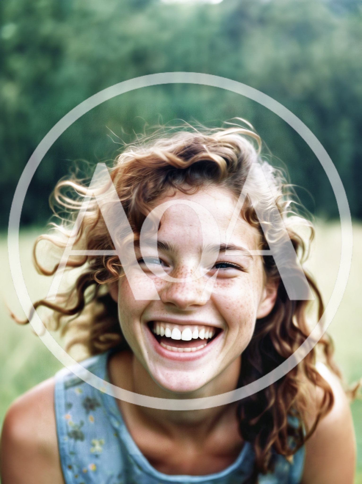 Portrait Of A Joyful Young Woman With Curly Hair