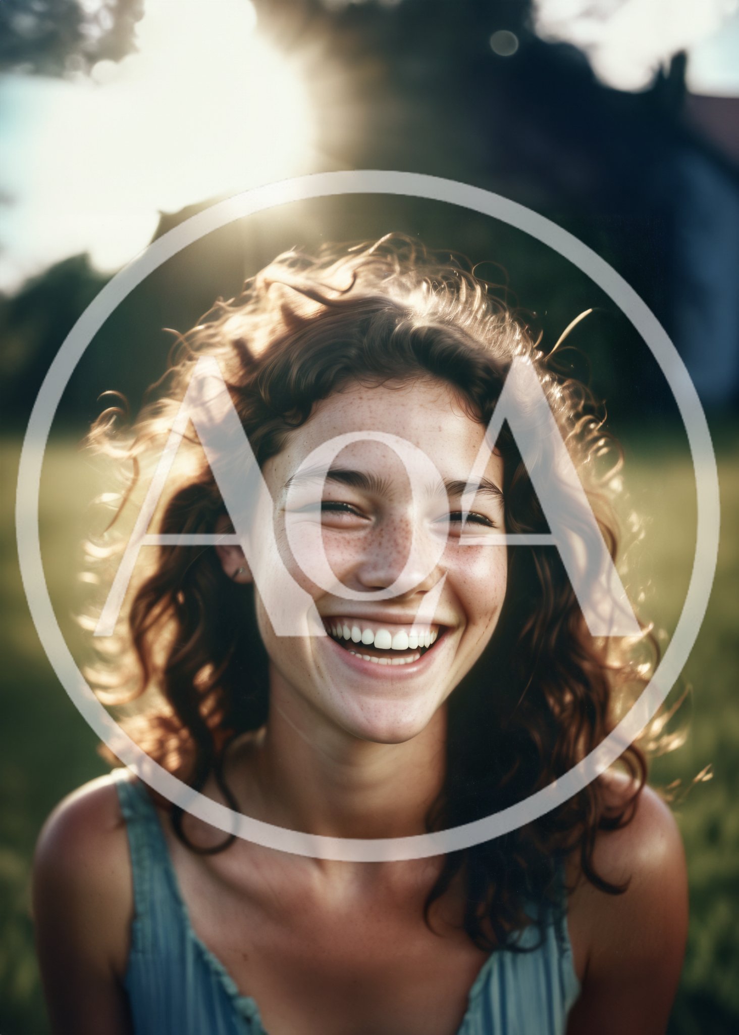 Young Woman With Curly Hair Laughing Outdoors
