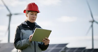 Female Engineer Using Tablet at Renewable Energy Site