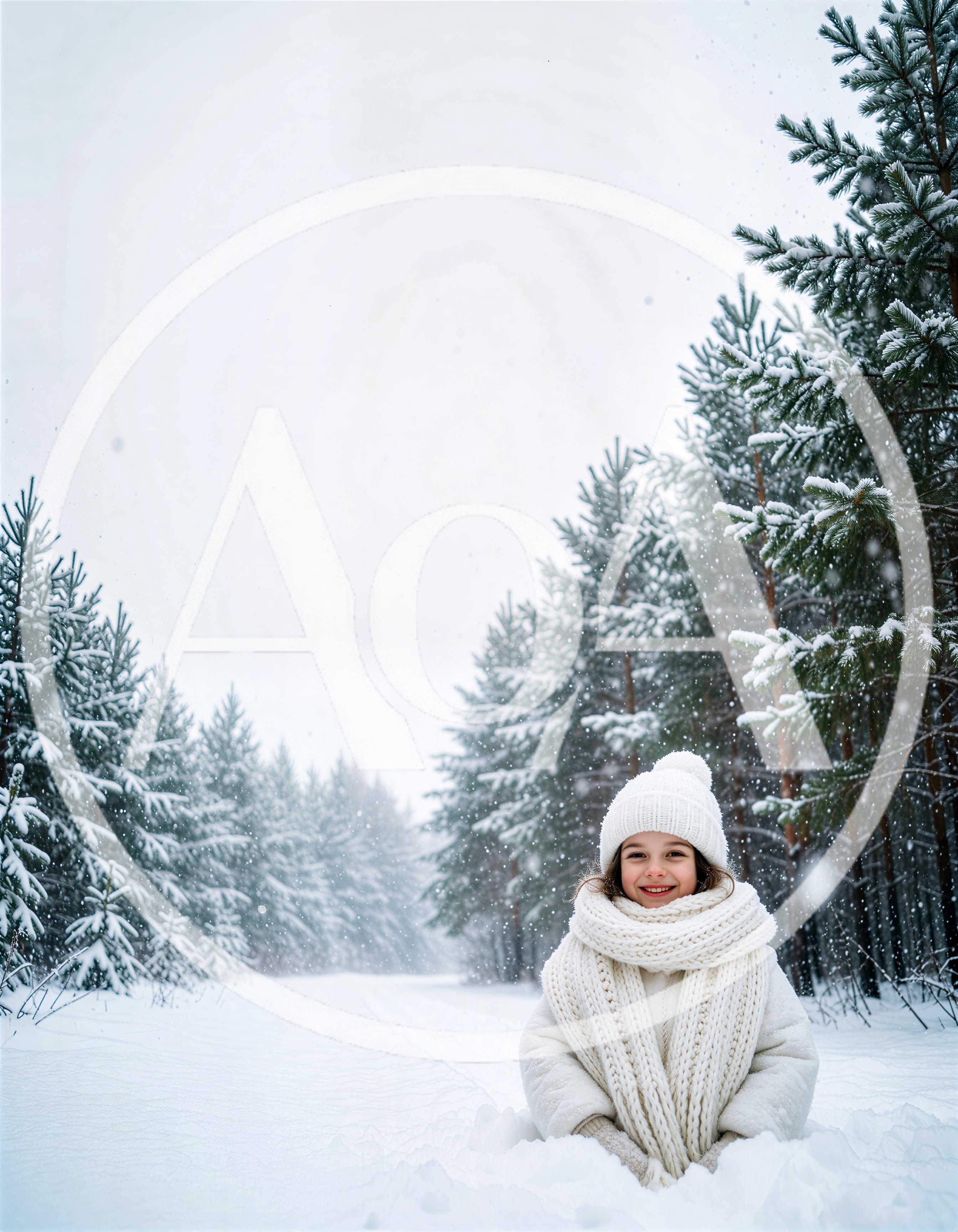 Happy Little Girl Playing In Snowy Winter Forest