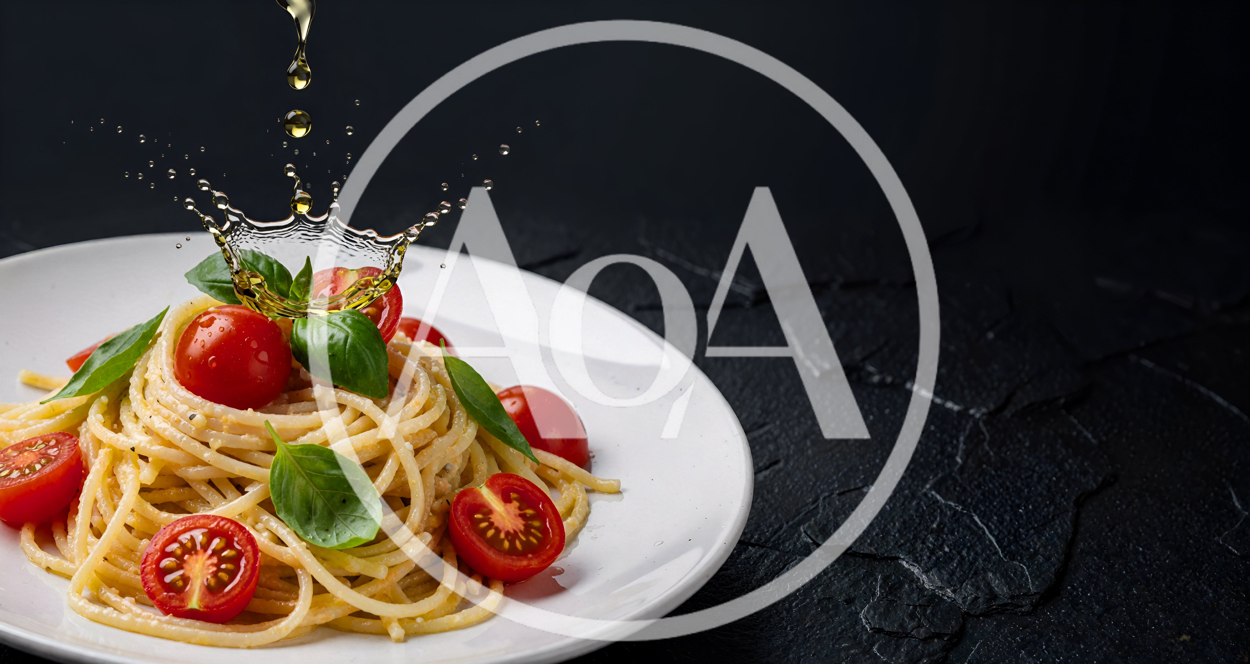 Olive Oil Pouring Over Spaghetti With Tomatoes