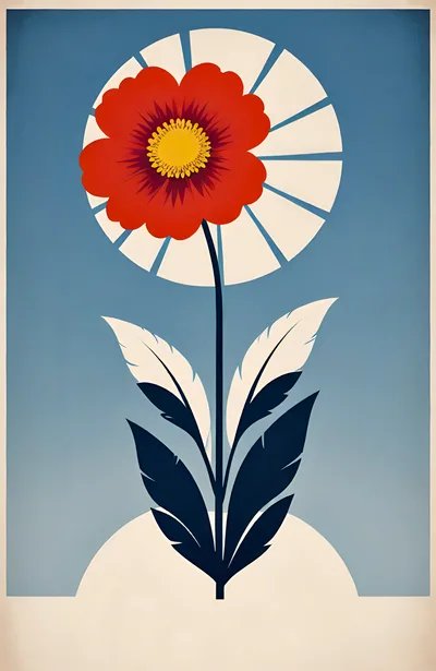 Minimalist Graphic Illustration Of A Red Flower