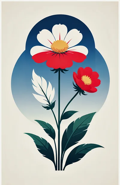 Stylized Floral Illustration With Polish Flag Colors