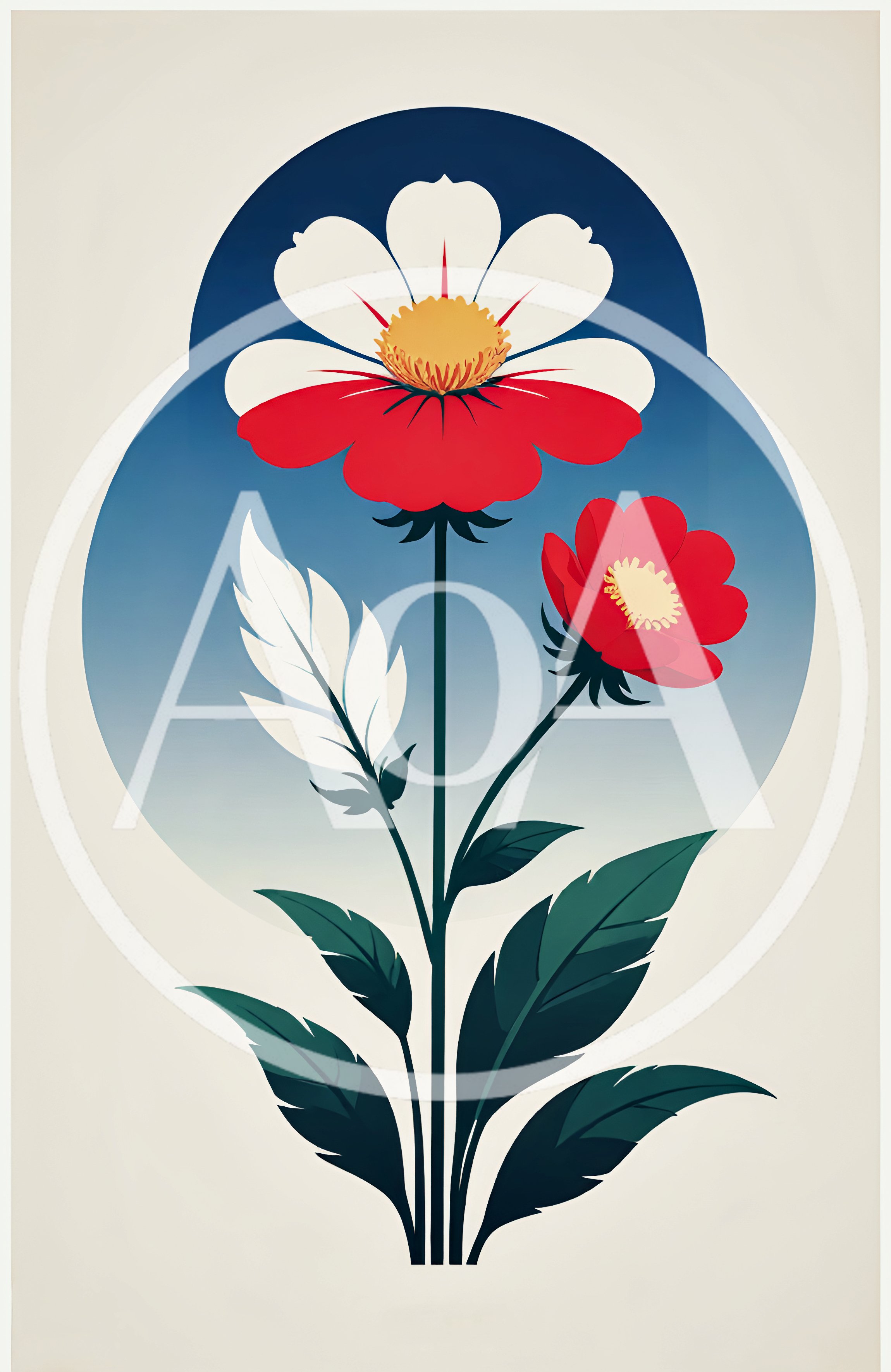 Stylized Floral Illustration With Polish Flag Colors