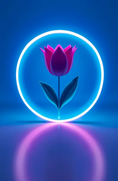 3D Rendered Pink Tulip Inside Glowing Neon Circle