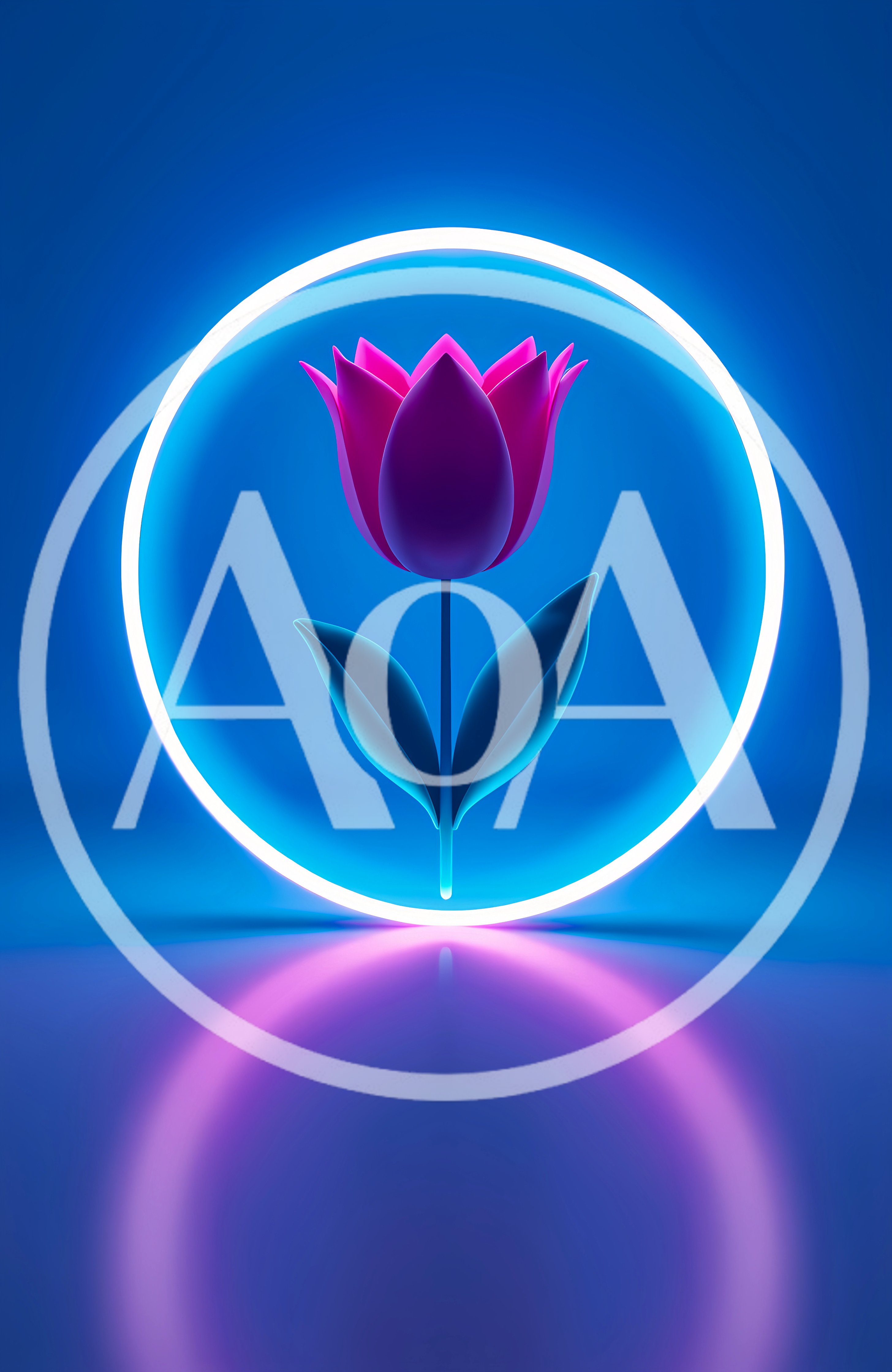 3D Rendered Pink Tulip Inside Glowing Neon Circle
