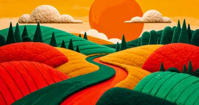 Stylized Oil Painting Of Rolling Hills And Winding Road