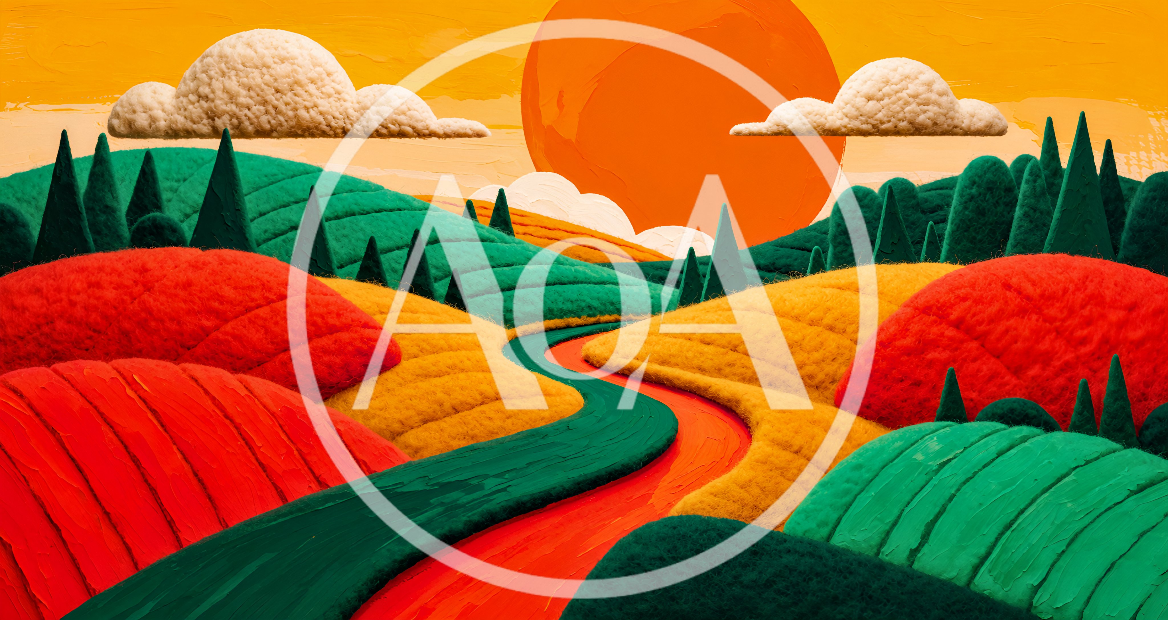 Stylized Oil Painting Of Rolling Hills And Winding Road