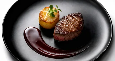 Gourmet Filet Mignon Steak With Potato And Red Sauce