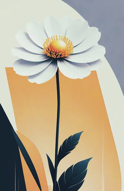 Minimalist Digital Illustration Of A Single White Daisy