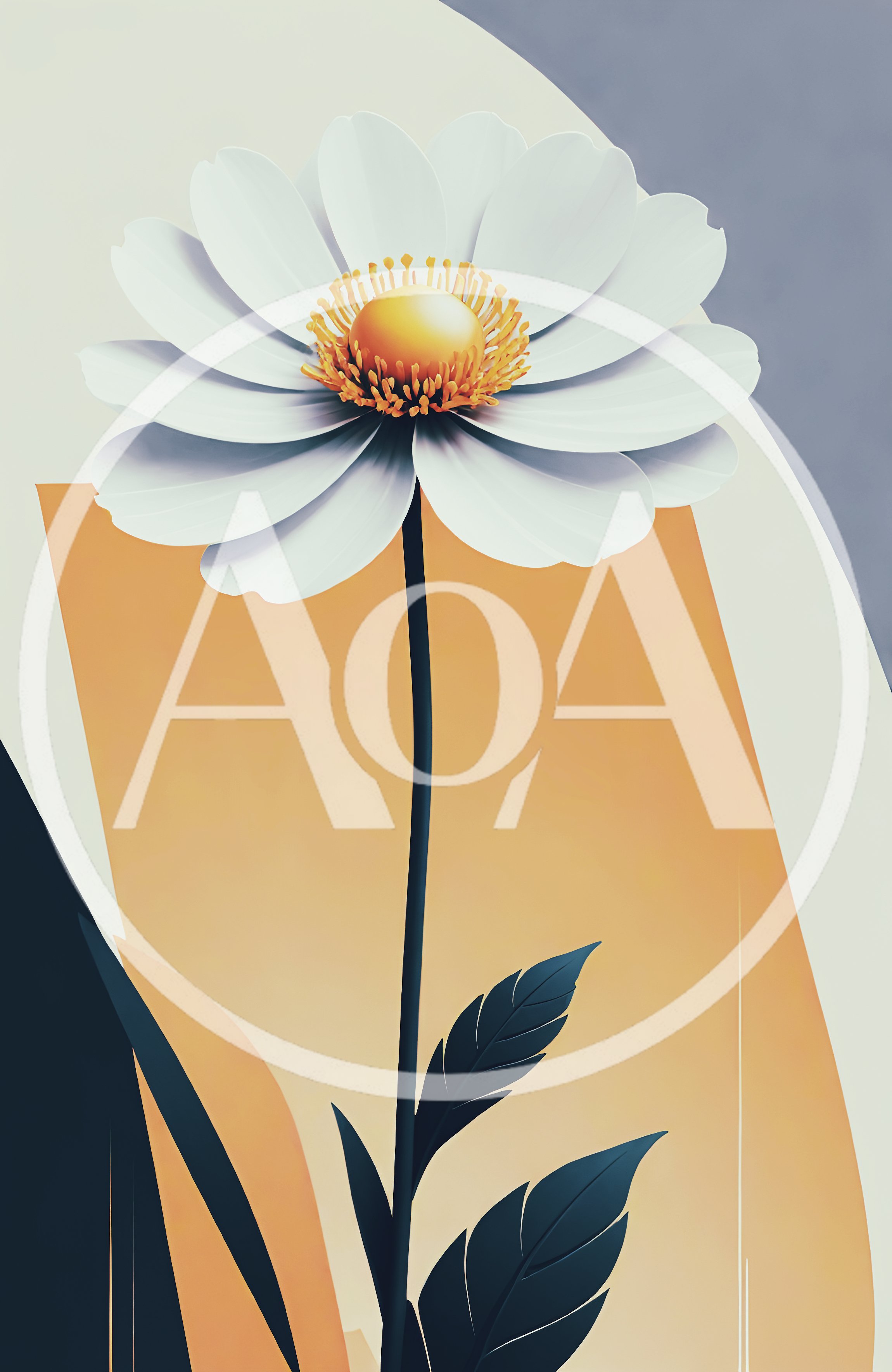 Minimalist Digital Illustration Of A Single White Daisy