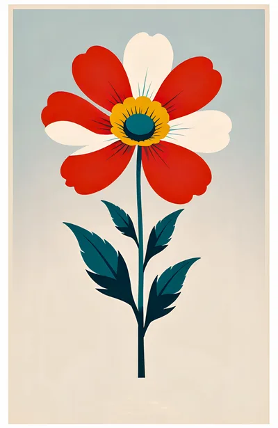 Minimalist Illustration Of A Stylized Red And White Flower