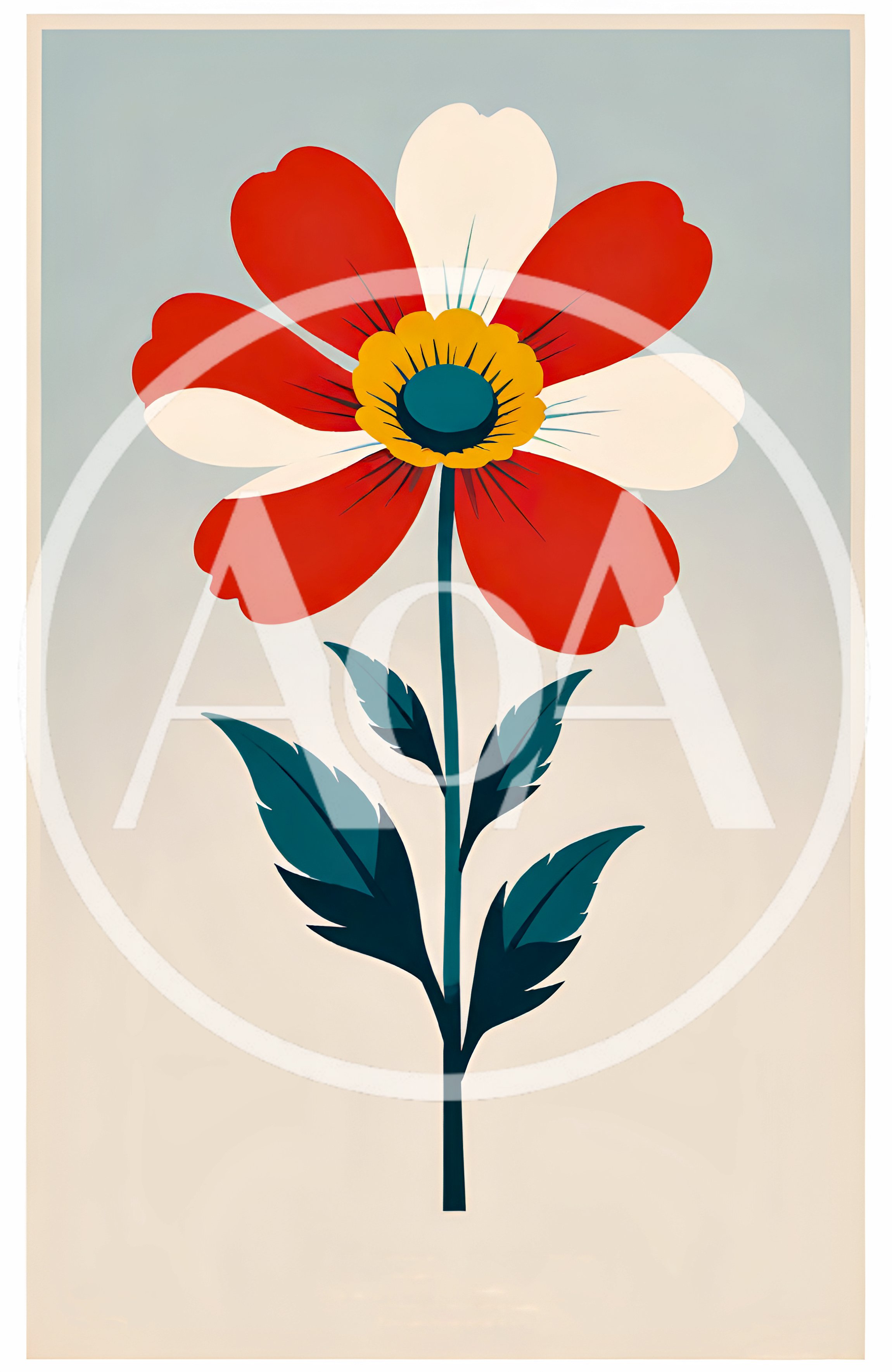 Minimalist Illustration Of A Stylized Red And White Flower
