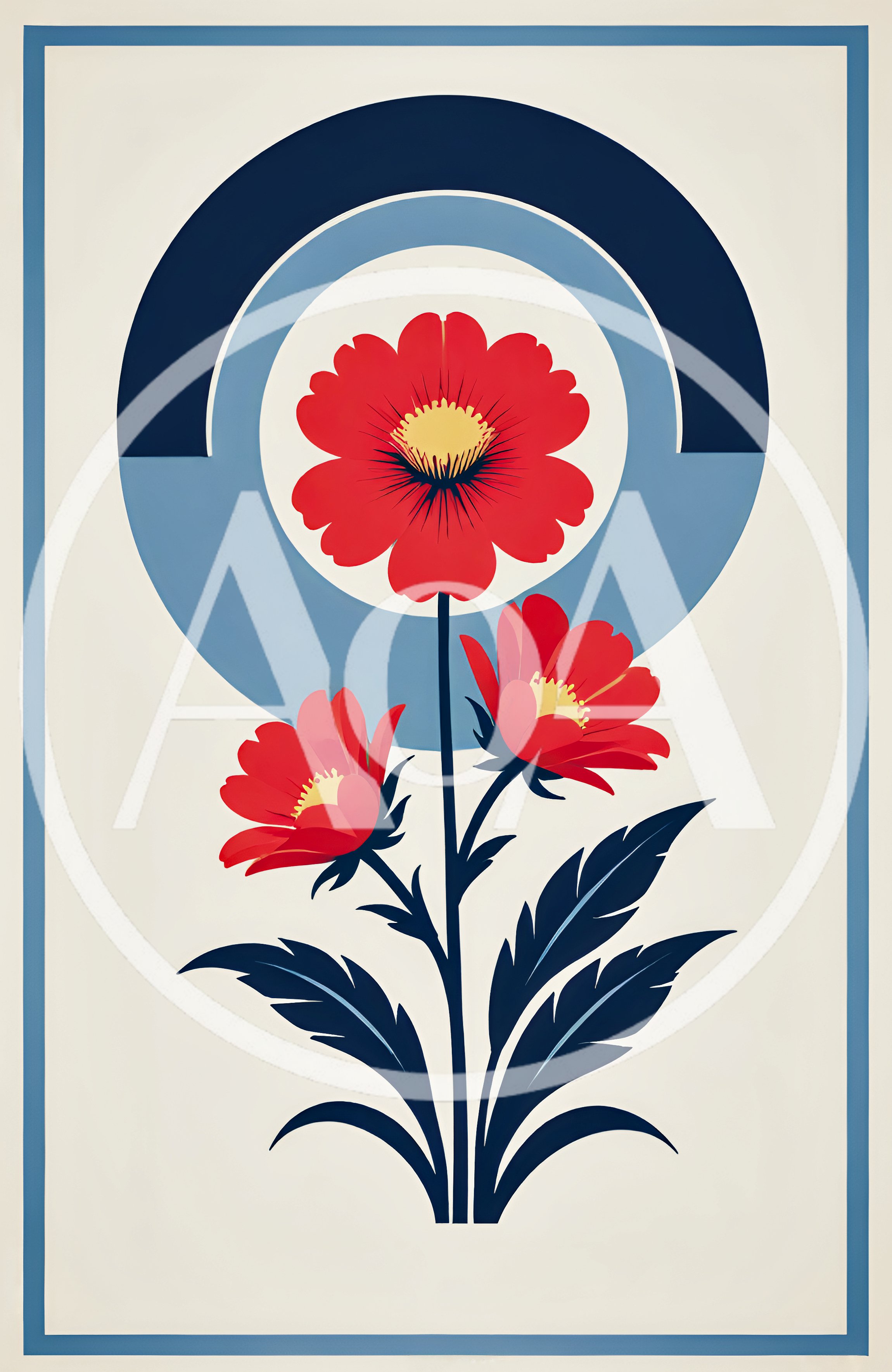 Minimalist Floral Illustration With Geometric Blue Circles