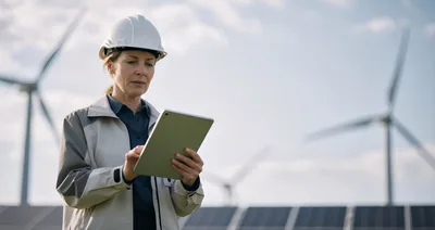Female Engineer Using Tablet at Renewable Energy Site