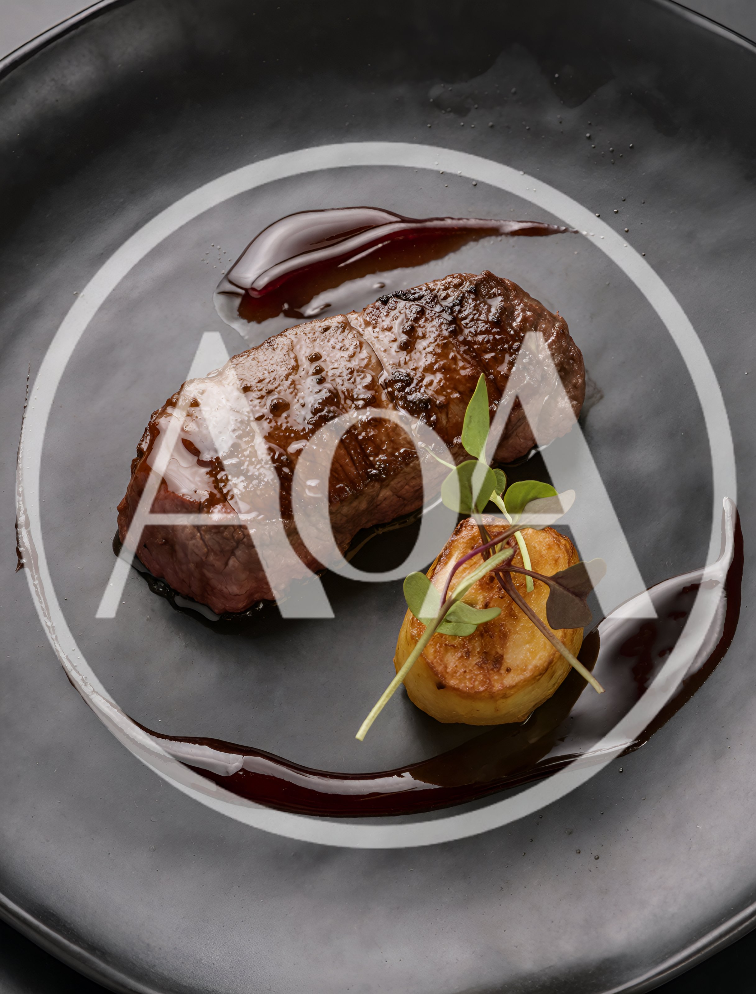 Gourmet Seared Steak With Potato And Red Wine Reduction