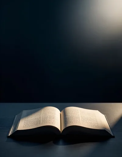 Open Book Resting On A Dark Wooden Table