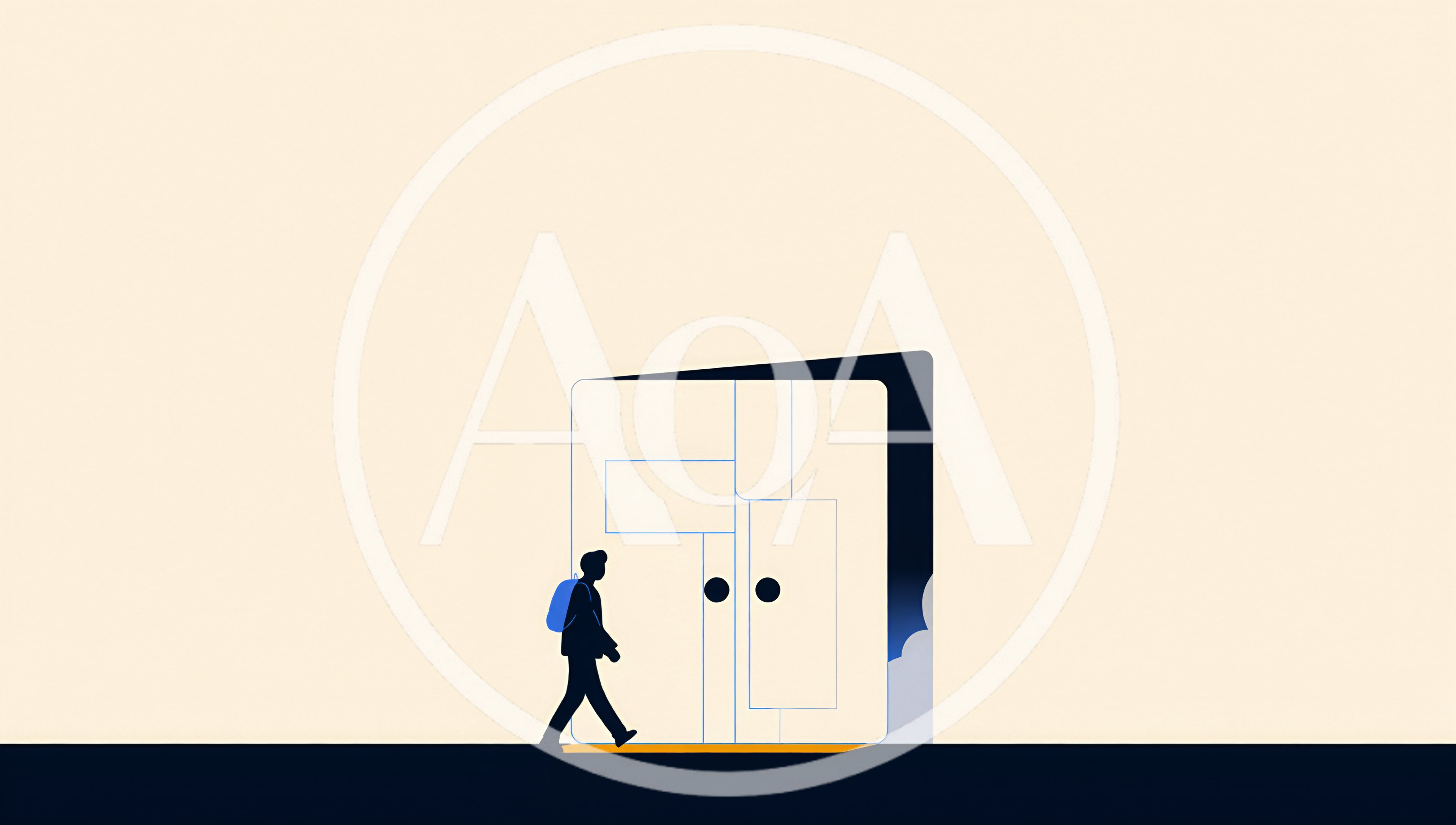 Minimalist Illustration Of A Student Walking Toward A Door