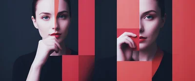 Conceptual Portrait Of A Woman With Geometric Red Overlays