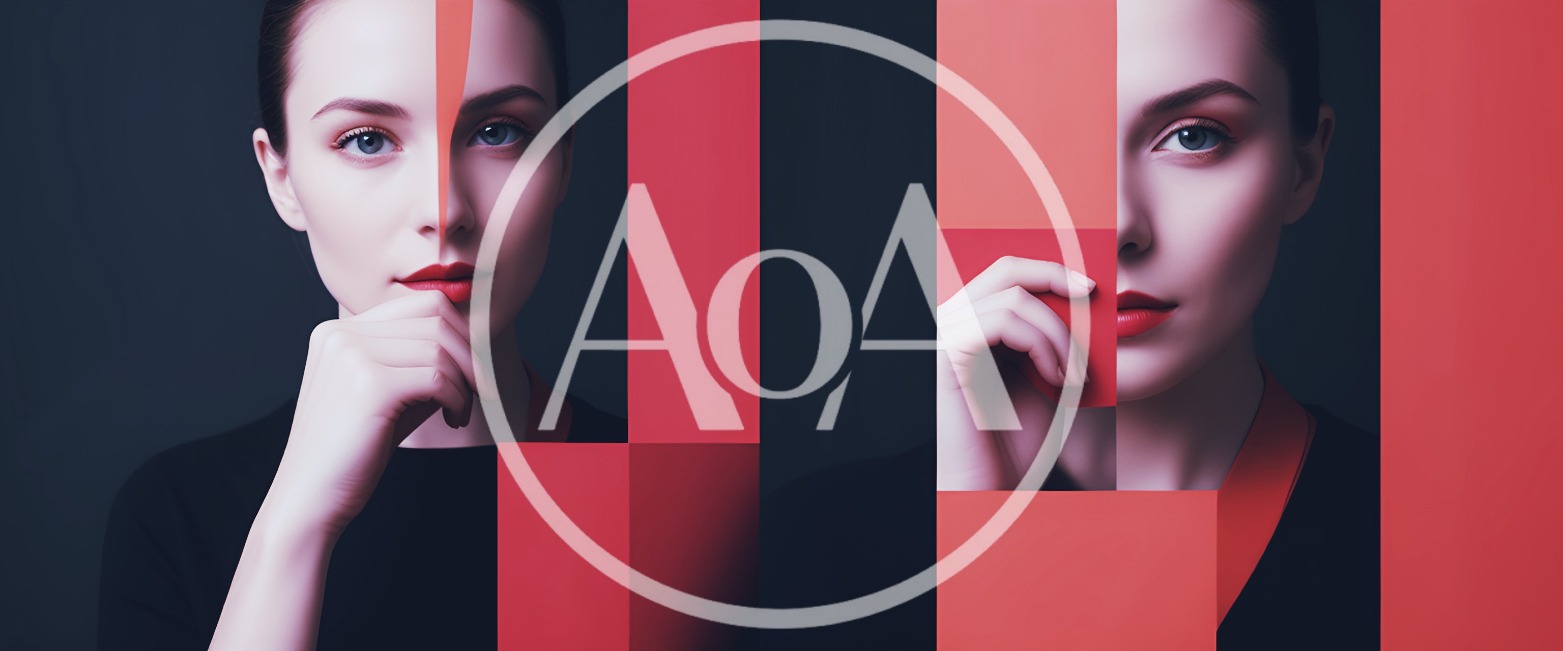Conceptual Portrait Of A Woman With Geometric Red Overlays