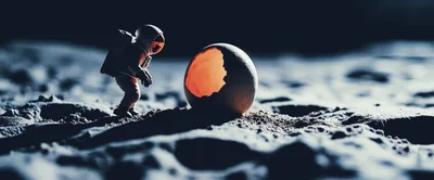 Astronaut Discovering A Glowing Alien Egg On The Moon