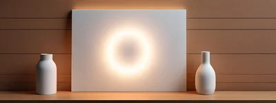 Minimalist White Vases With Glowing Circular Light Backdrop