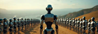 Futuristic Robot Army Standing In Formation