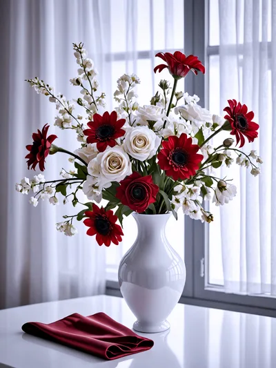 Elegant Floral Arrangement In White Vase On Table