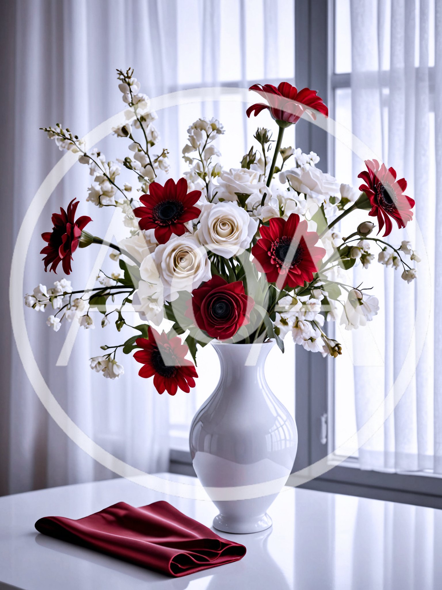 Elegant Floral Arrangement In White Vase On Table