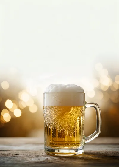 Glass Mug Of Cold Beer On Wooden Table