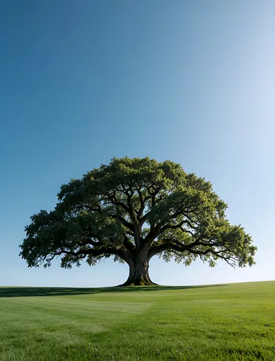 Majestic Solitary Oak Tree In A Green Field