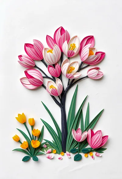 Paper Quilling Art Of A Flowering Tree