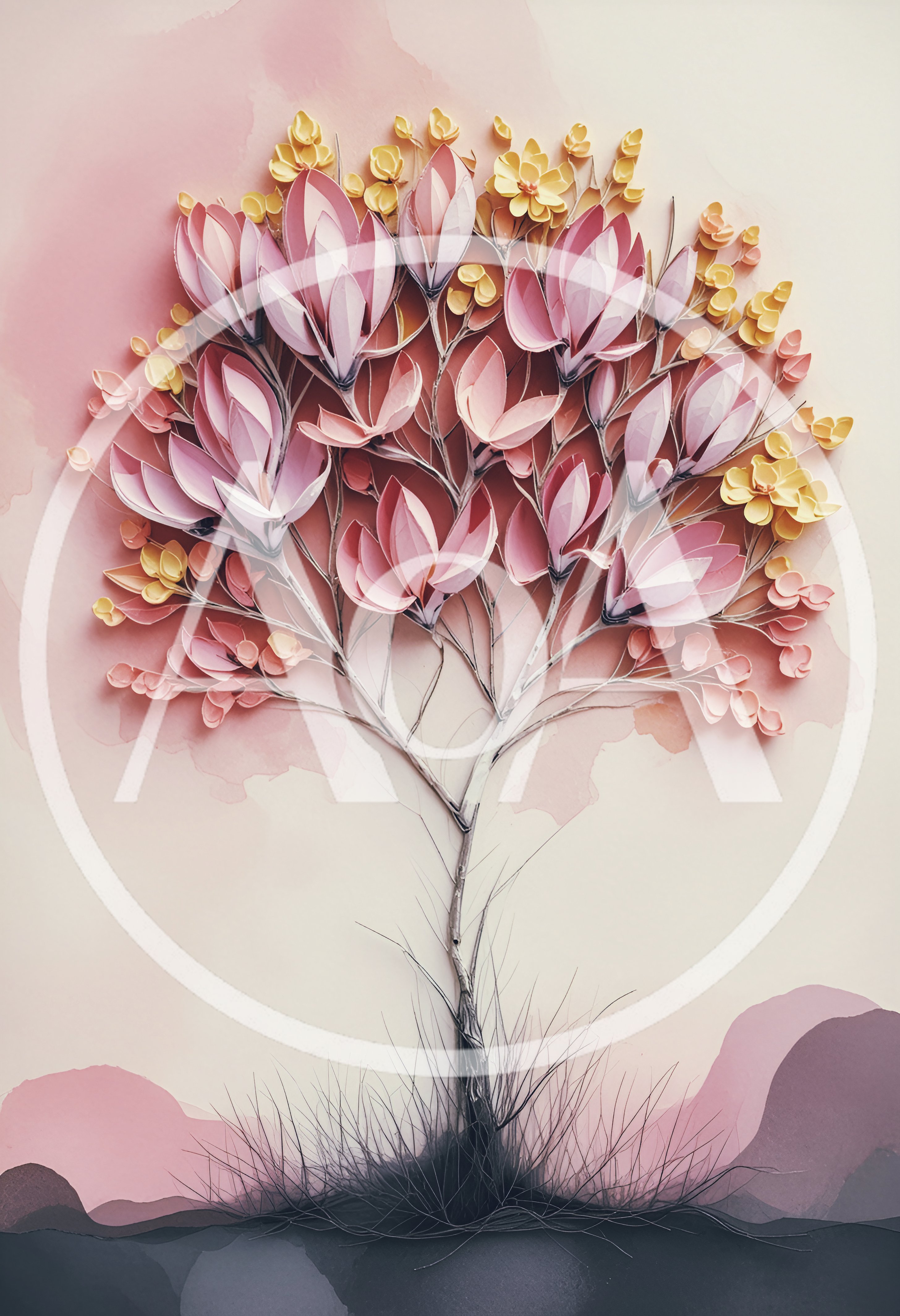 Stylized Paper Quilling Magnolia Tree Illustration
