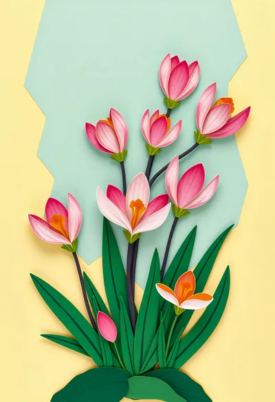 Paper Craft Crocus Flowers On Pastel Background