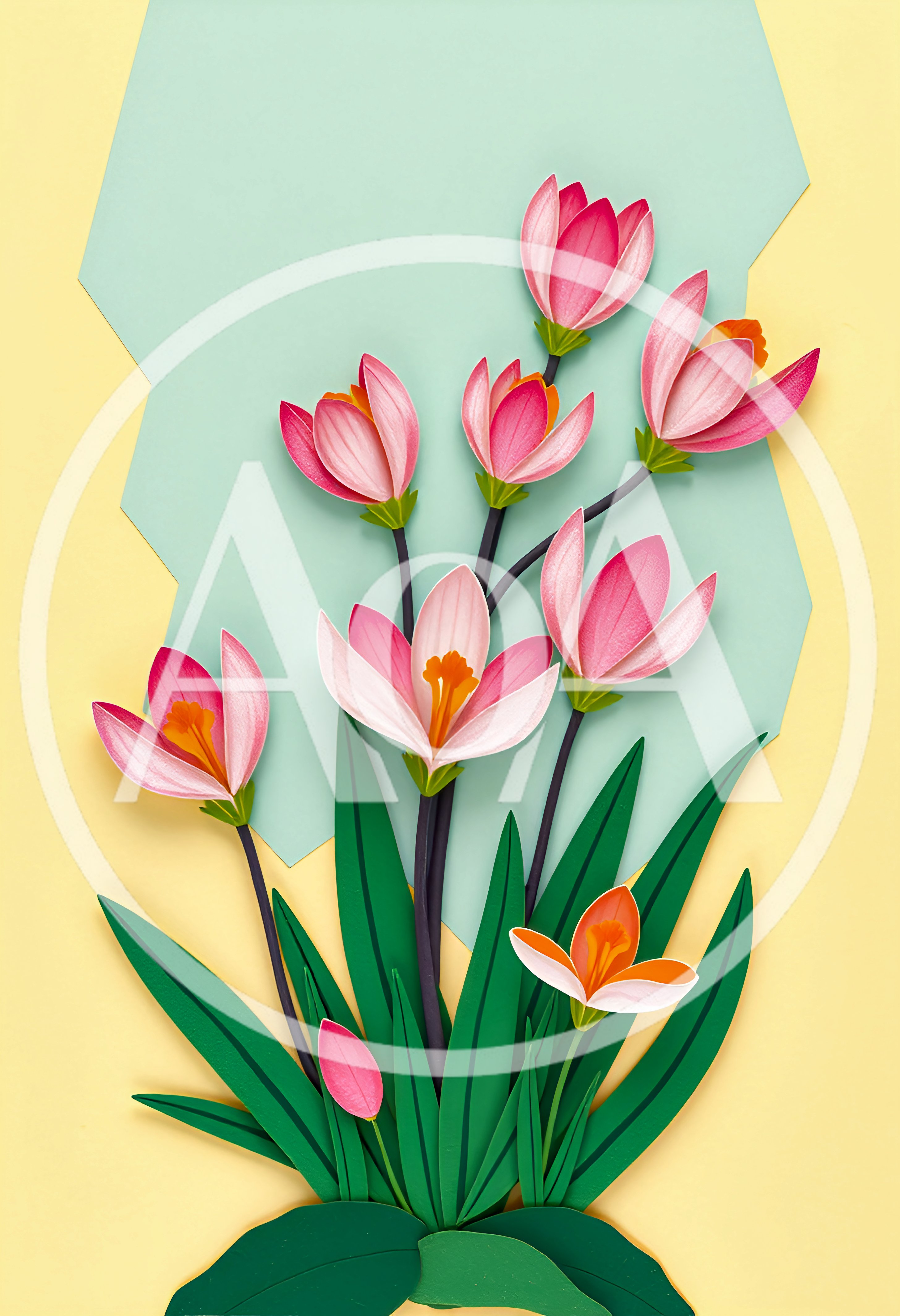Paper Craft Crocus Flowers On Pastel Background