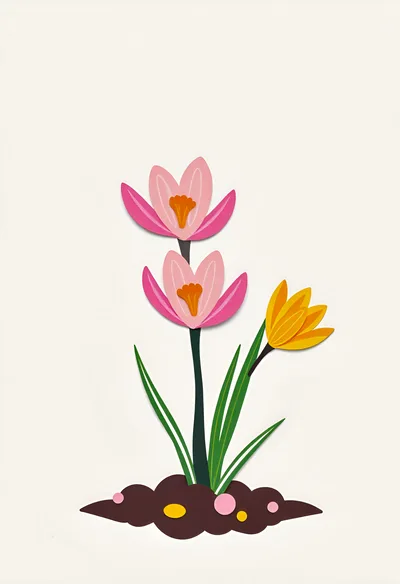 Paper Cutout Illustration Of Spring Crocus Flowers