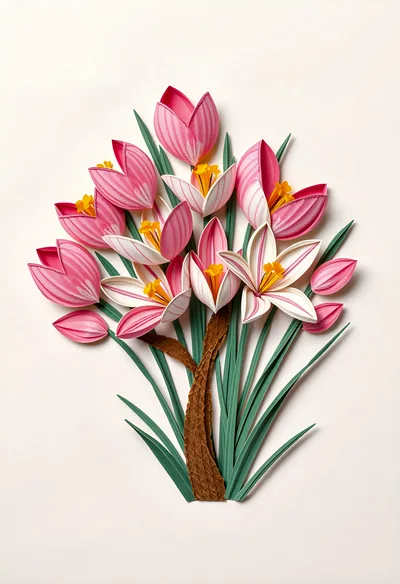 Paper Craft Crocus Flower Bouquet Illustration