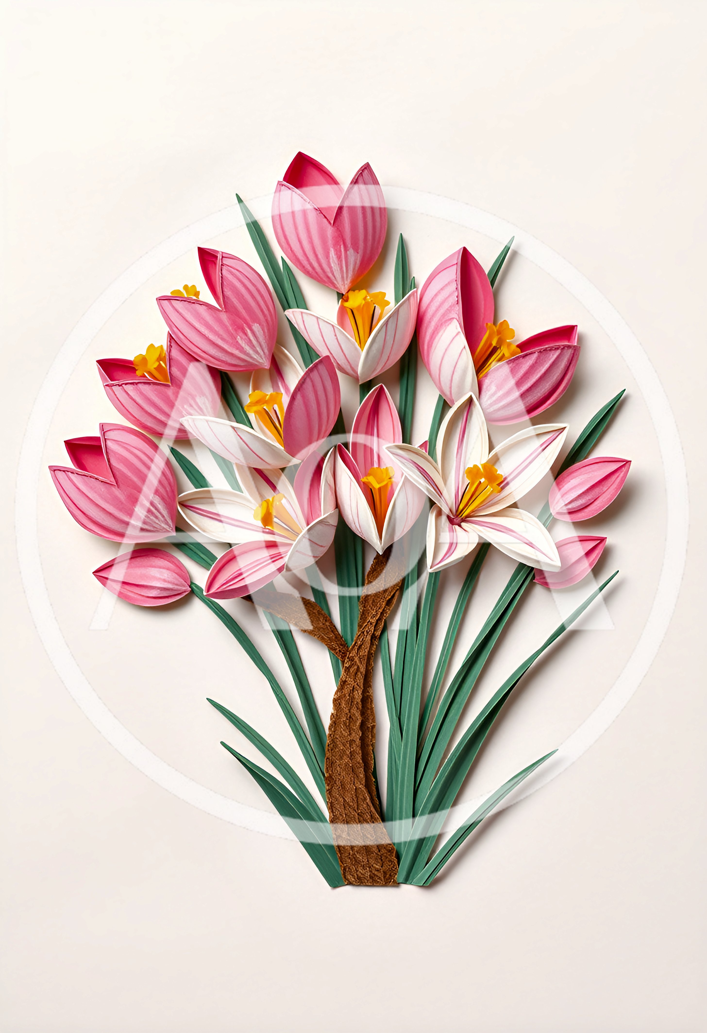 Paper Craft Crocus Flower Bouquet Illustration