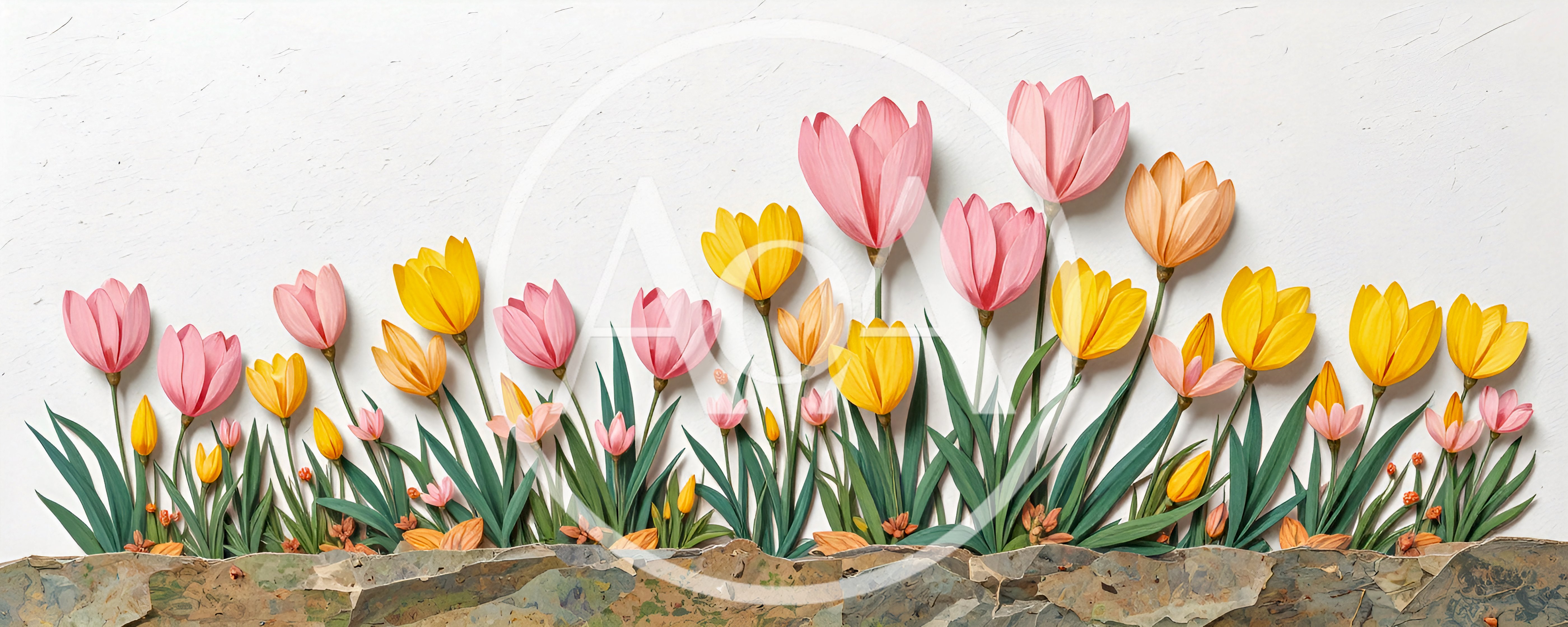 Paper Craft Tulips Against A Stone Wall