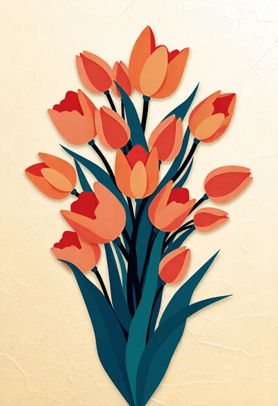 Paper Cutout Style Orange Tulip Bouquet Illustration