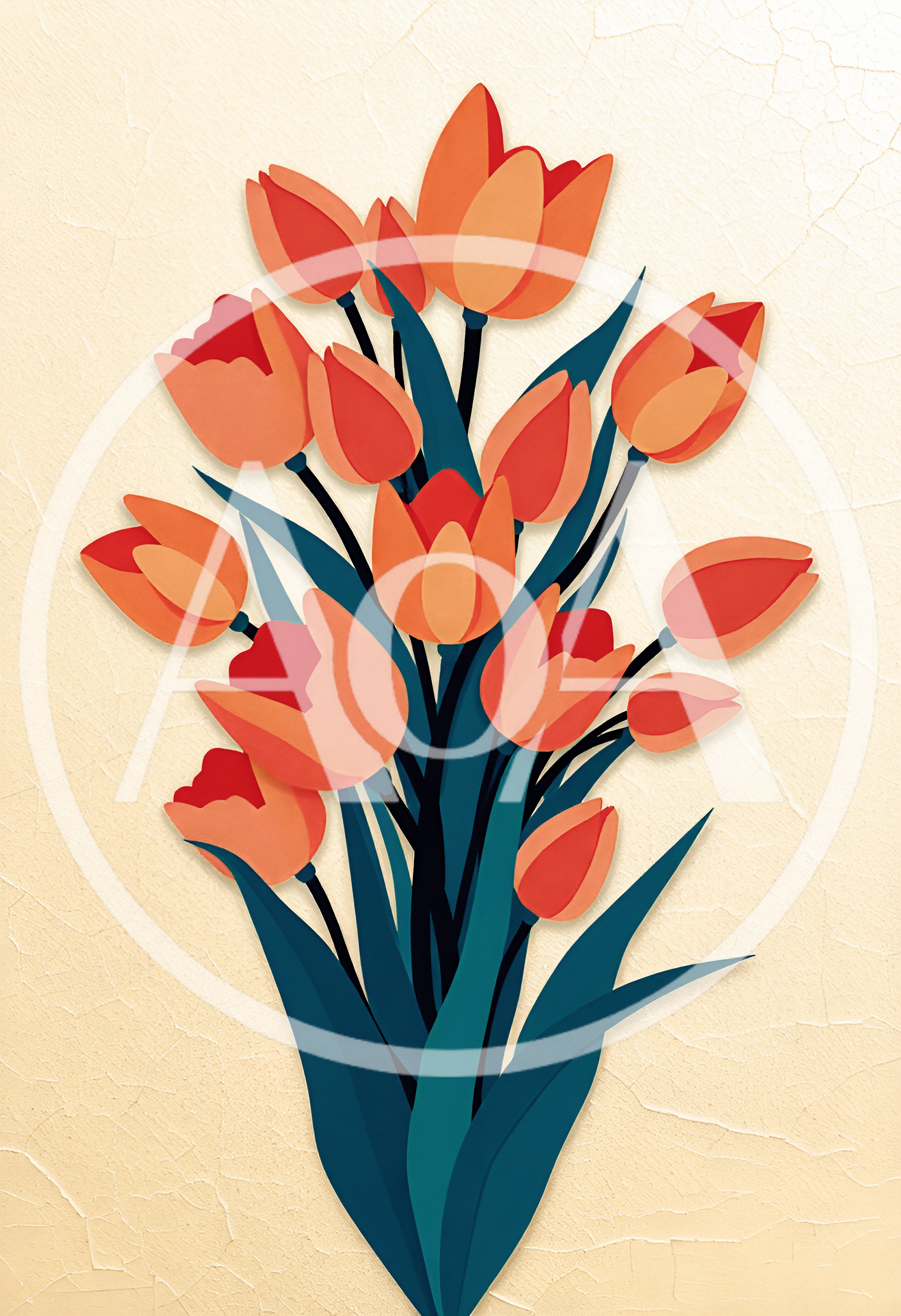 Paper Cutout Style Orange Tulip Bouquet Illustration