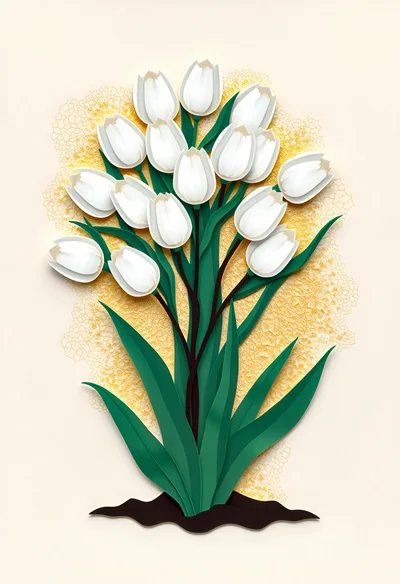 Paper Cutout Illustration Of White Tulips